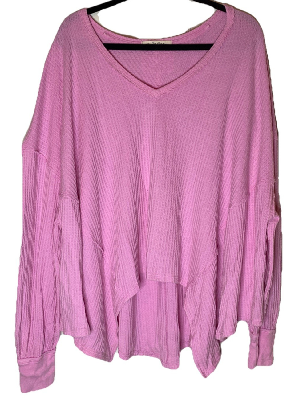 Free People We The Free Waffle Thermal V-Neck Top Pink M NWOT Oversized